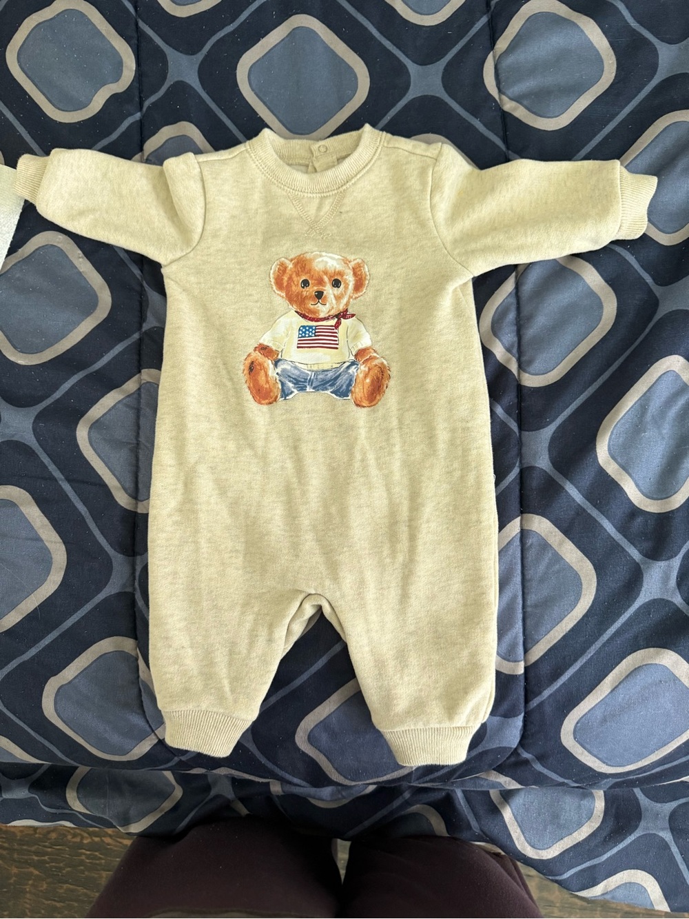 Ralph Lauren Cream Bear Knit One-Piece Footie
